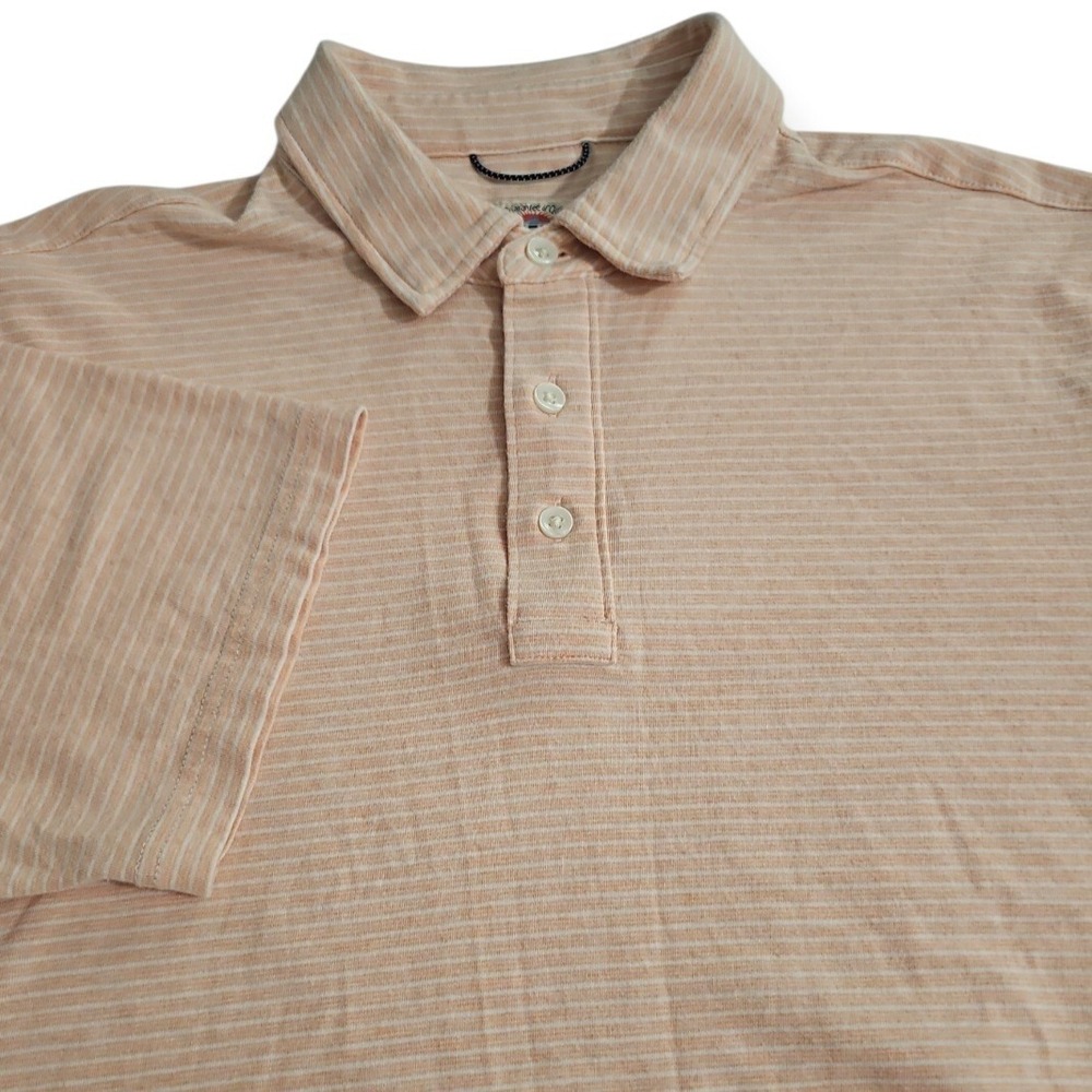 Faherty Brand Mens Medium Peach Striped Polo Shirt SOFT Cotton Blend